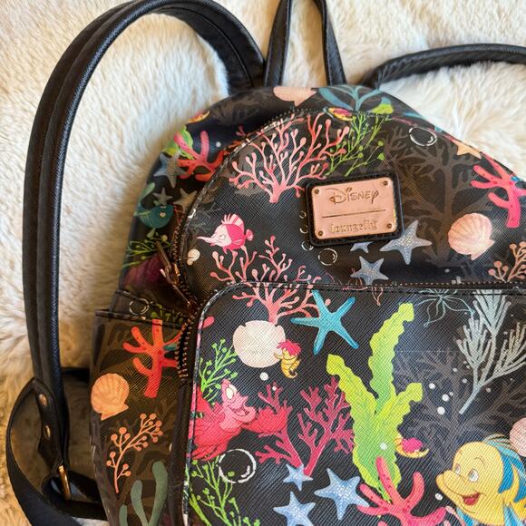 Loungefly Disney Ariel The Little Mermaid Mini Backpack Flounder & Sebastian - Picture 3 of 10